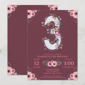 Invitation Gros 3ème anniversaire fille photo Collage rose Fl (Devant / Derrière)