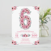 Invitation Gros 6e anniversaire Fille du feuillage vert Fleur (Debout devant)