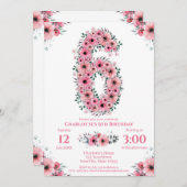 Invitation Gros 6e anniversaire Fille du feuillage vert Fleur (Devant / Derrière)