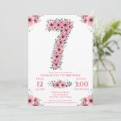 Invitation Gros 7e anniversaire Fille du feuillage vert Fleur (Debout devant)