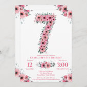 Invitation Gros 7e anniversaire Fille du feuillage vert Fleur (Devant / Derrière)