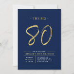 Invitation Gros 80 | Gold & Navy Blue 80th Birthday Party<br><div class="desc">Célébrez votre journée spéciale avec cette simple et élégante invitation à la fête du 80e anniversaire. Ce design comprend un script de brosse "The Big 80" avec une disposition propre dans un combo bleu marine et or couleur. D'autres conceptions et fournitures de fête sont disponibles à ma boutique BaraBomDesign.</div>