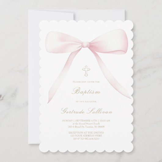 Invitation gros arc rose | Baptême (Devant)