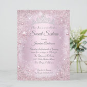 Invitation Gros Argent Rose Wonderland Sweet 16 Tiara (Debout devant)