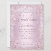 Invitation Gros Argent Rose Wonderland Sweet 16 Tiara (Devant)