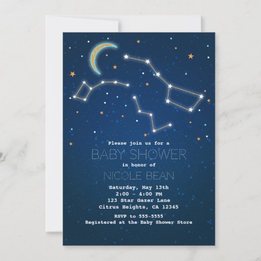 Invitation Gros Baby shower de constellation de l'étoile de p (Devant)