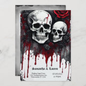 Invitation Gros crânes et Mariage de goth Rose (Devant / Derrière)
