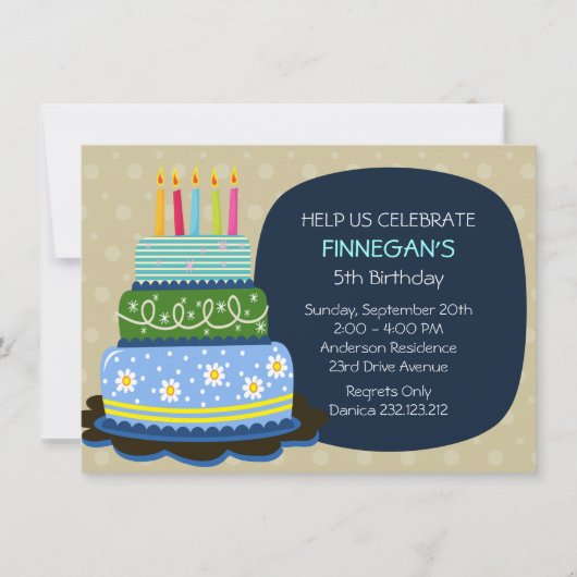 Invitation Gros gâteau d'anniversaire pour Birthday Boy (Devant)