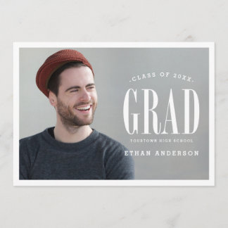 Invitation Gros gras | Blancs Photo Graduation Party