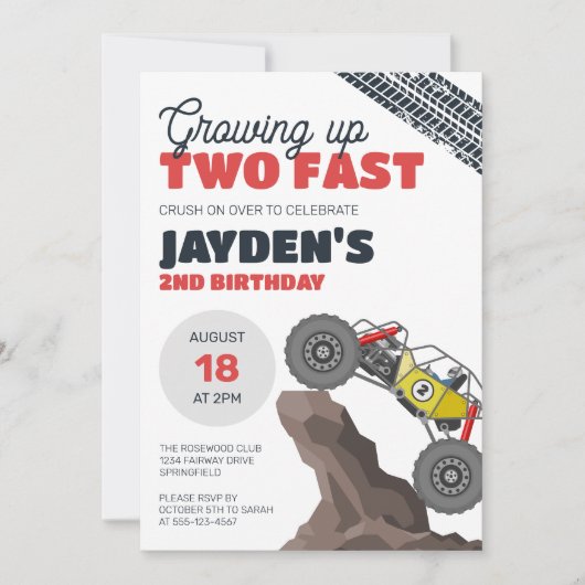 Invitation Gros jusqu'au remorqueur rapide 2e anniversaire Mo (Devant)