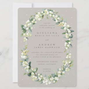 Invitation Gros Mariage d'hiver Greige Snowberry+Eucalyptus
