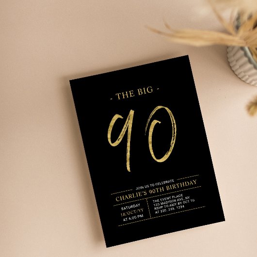 Invitation Gros Ninety | Gold & Black 90th Birthday Party