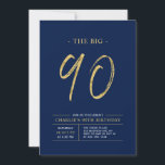 Invitation Gros Ninety | Gold & Navy Blue 90th Birthday Party<br><div class="desc">Célébrez votre journée spéciale avec cette simple et élégante invitation à la fête du 90e anniversaire. Ce design comprend un script de brosse "The Big 90" avec une disposition propre dans un combo bleu marine et or couleur. D'autres conceptions et fournitures de fête sont disponibles à ma boutique BaraBomDesign.</div>