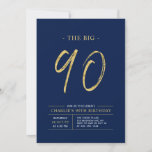 Invitation Gros Ninety | Gold & Navy Blue 90th Birthday Party<br><div class="desc">Célébrez votre journée spéciale avec cette simple et élégante invitation à la fête du 90e anniversaire. Ce design comprend un script de brosse "The Big 90" avec une disposition propre dans un combo bleu marine et or couleur. D'autres conceptions et fournitures de fête sont disponibles à ma boutique BaraBomDesign.</div>