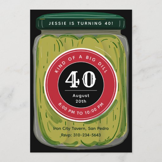 Invitation Gros pot de pickles Big Dill Pun drôle anniversair (Devant)