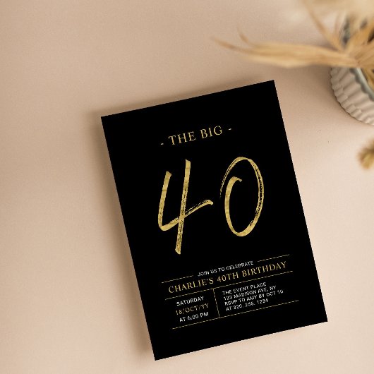 Invitation Gros Quarante | Gold & Black 40th Birthday Party