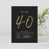 Invitation Gros Quarante | Gold & Black 40th Birthday Party (Debout devant)