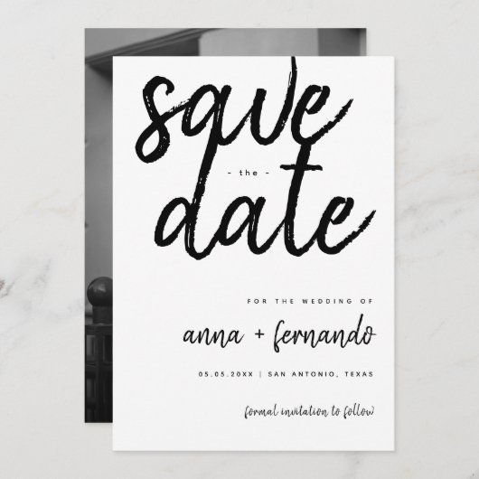 Invitation Gros Script Noir et Blanc Mariage Enregistrer la d (Devant / Derrière)