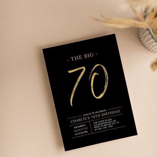 Invitation Gros Soixante-Dix | Gold & Black 70th Birthday Par
