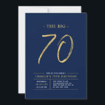 Invitation Gros Soixante-Dix | Gold & Navy Blue 70th Birthday<br><div class="desc">Célébrez votre journée spéciale avec cette simple et élégante invitation à la fête du 70e anniversaire. Ce design comprend un script de brosse "The Big 70" avec une mise en page propre dans un combo bleu et or anavy. D'autres conceptions et fournitures de fête sont disponibles à ma boutique BaraBomDesign....</div>