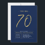 Invitation Gros Soixante-Dix | Gold & Navy Blue 70th Birthday<br><div class="desc">Célébrez votre journée spéciale avec cette simple et élégante invitation à la fête du 70e anniversaire. Ce design comprend un script de brosse "The Big 70" avec une mise en page propre dans un combo bleu et or anavy. D'autres conceptions et fournitures de fête sont disponibles à ma boutique BaraBomDesign....</div>