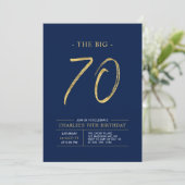 Invitation Gros Soixante-Dix | Gold & Navy Blue 70th Birthday (Debout devant)