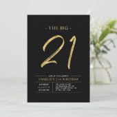 Invitation Gros Vingt et un | Gold & Black 21st Birthday Part (Debout devant)
