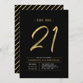 Invitation Gros Vingt et un | Gold & Black 21st Birthday Part (Devant / Derrière)