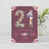 Invitation Grosse 21e anniversaire Photo Collage Rose Flower  (Debout devant)
