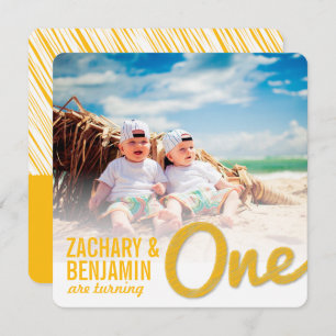 Invitation Grosse croquis jaune Un bébé jumeau 1er anniversai