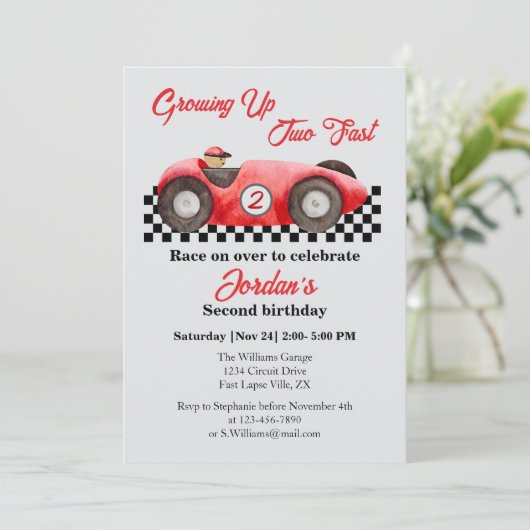 Invitation Grosse deux voitures de course rouge rapide 2e ann (Debout devant)