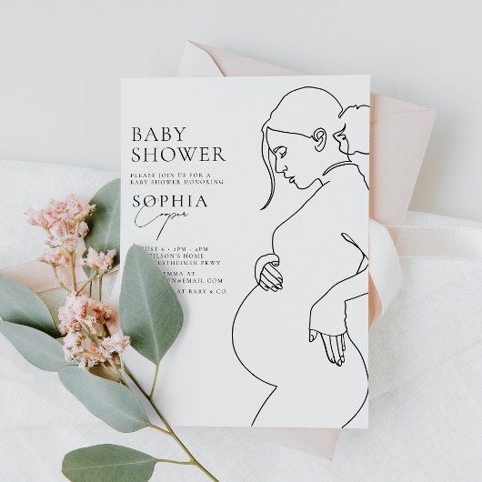Invitation Grossesse art ligne Baby shower minimal simple