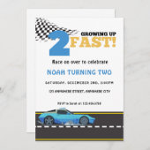 Invitation Grossesse Deux Course Bleue Rapide Voiture Anniver (Devant / Derrière)