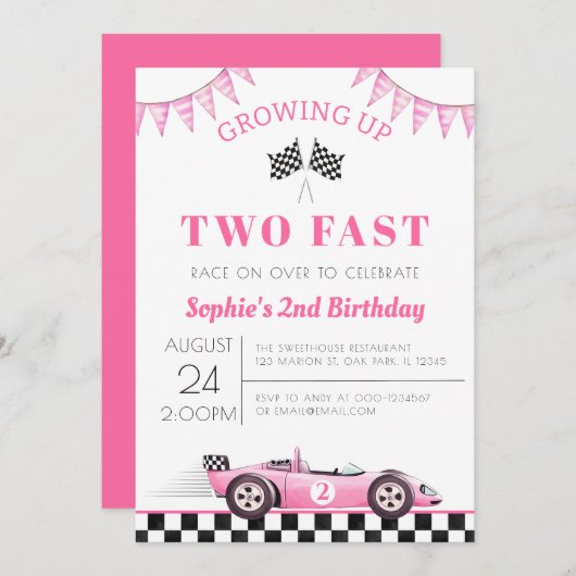 Invitation Grossesse deux voitures de course rapide fille 2e  (Devant / Derrière)