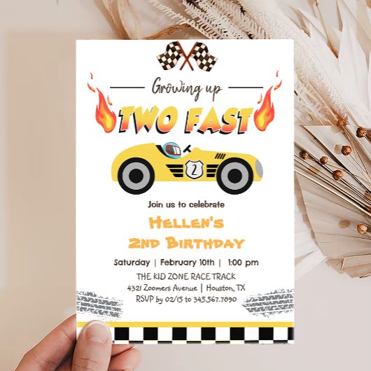 Invitation Grossing Up Two Fast Red Race Car 2e anniversaire