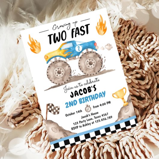 Invitation Grossissant Deux Camion Monster Rapide Boy Anniver