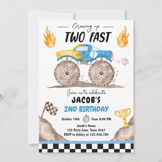 Invitation Grossissant Deux Camion Monster Rapide Boy Anniver (Devant)