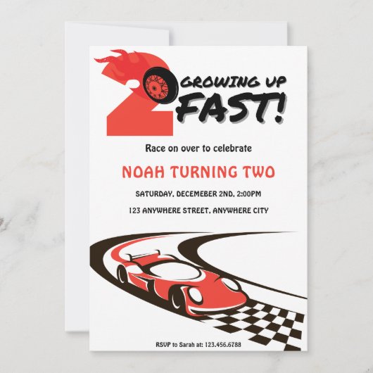Invitation Grossissant Deux Fast Red Race Voiture Anniversair (Devant)