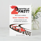 Invitation Grossissant Deux Fast Red Race Voiture Anniversair (Debout devant)