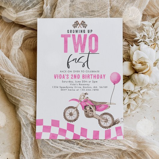 Invitation Grossissant Deux Vélo Rapide Rose Dirt Girl Annive