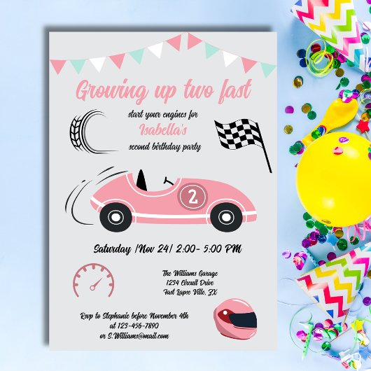 Invitation Grossissant Deux Voiture De Course Rose Festive Ra