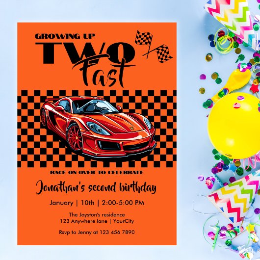 Invitation Grossissant Jusqu'À Rapide 2e anniversaire voiture