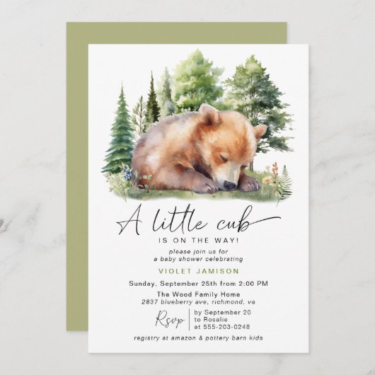 Invitation Grotte d'ours de forêt | Baby shower forestier neu (Devant / Derrière)