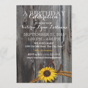 Invitation Grotte rustique Bois et tournesol Anniversaire
