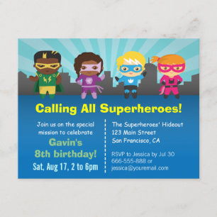 Invitation Groupe d'Anniversaires de enfants de Superhero Inv