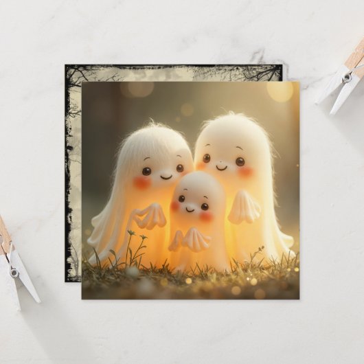 Invitation Groupe de fantômes mignons pour Halloween (Devant/Arrière en situation)