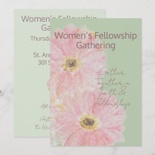 Invitation Groupe de femmes | Pink Gerber Daisy Flat (Devant / Derrière)