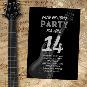 Invitation Groupe de Guitare Noire Adolescent Anniversaire