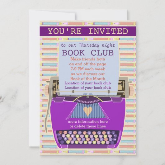 Invitation Groupe de lecture 1 du club de lecture personnalis (Devant)
