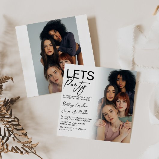 Invitation Groupe de photos recto-verso pour une fête d'anniv